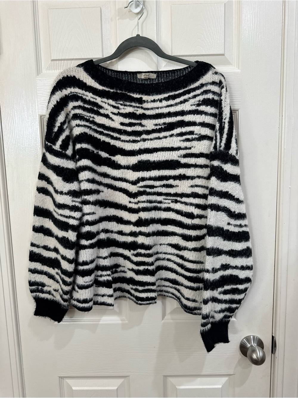 easel Zebra-Stripe Crewneck Sweater — Black and White